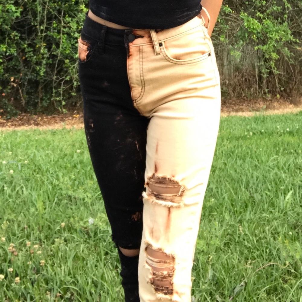 bleached black unique jeans